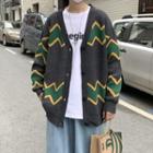 V-neck Color-block Button-up Oversize Cardigan