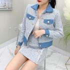 Set: Contrast Trim Button-up Jacket + Mini Pencil Skirt