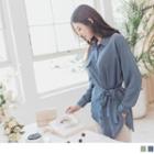 Asymmetric Long Sleeve Tie-waist Shirt