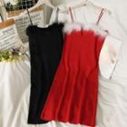 Sleeveless Furry-trim Knit Midi Dress