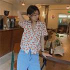 Elbow Sleeve Printed Shirt White - One Size