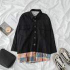 Mock Two Piece Check Panel Shirt As Shown In Figure - One Size
