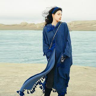 Fringed Open-front Midi Cardigan