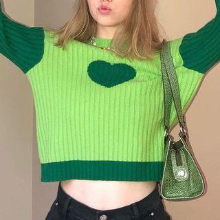 Heart Print Knit Crop Top