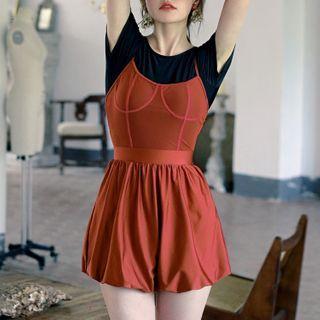 Set: Mesh Tankini + Short-sleeve Swimsuit