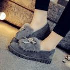 Bow Accent Furry Trim Loafers