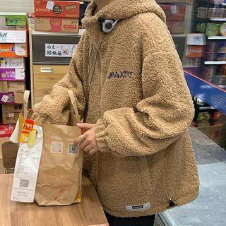 Faux Shearling Letter Embroidered Coat