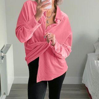 Oversize Plain Velvet Button-up Shirt