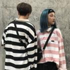 Couple Matching Long Sleeve Striped Polo Shirt