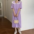 Lace Trim Short-sleeve Midi Shift Dress