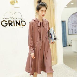 Long-sleeve Frill Trim Chiffon Dress