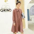 Long-sleeve Frill Trim Chiffon Dress