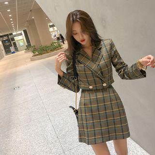 Plaid Short Blazer & Mini Skirt Set
