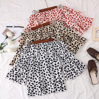 Boatneck Ruffled Printed Blouse