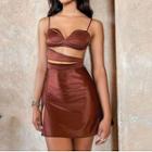 Set: Spaghetti Strap Cutout Asymmetrical Camisole Top + Pencil Skirt