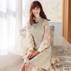 Mock Two-piece Tweed Long-sleeve A-line Dress