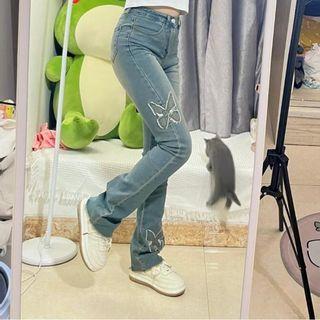 Mid Waist Butterfly Bootcut Jeans