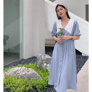Short-sleeve Peter Pan Collar Color Panel Dress