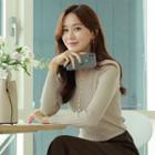 V-neck Faux-pearl Knit Top
