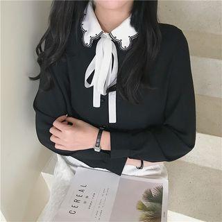 Embroidered Collar Tie-neck Shirt