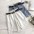 Distressed Frayed High-waist Shorts With Belt