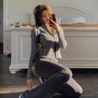 High-neck Zip-up Ribbed Cardigan