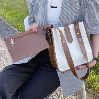 Set: Two Tone Shoulder Bag + Clutch