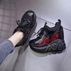Faux Leather Two Tone Lace-up Platform Sneakers