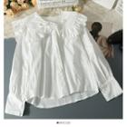 Tie-neckline Ruffled-trim Loose Shirt White - One Size