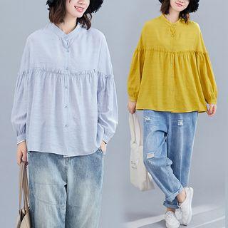 Plain Stand-collar Single-breasted Shirt