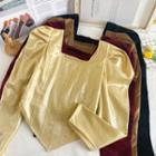 Asymmetrical Puff-sleeve Slim-fit Crop Top