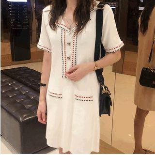 Stitch-trim Knit Dress Ivory - One Size