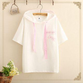 Drawstring Hooded Short-sleeve T-shirt