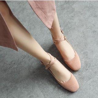 Chunky Heel Cross Ankle Strap Shoes