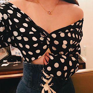 Dotted Cropped Long Sleeve Blouse