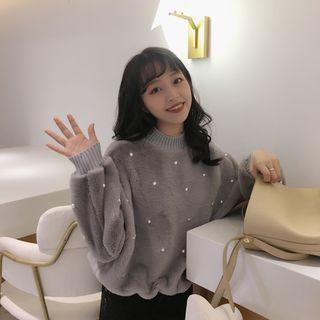 Faux Pearl Mock Neck Pullover