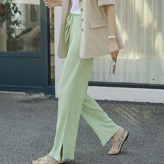 Slit-side Pleated Wide-leg Pants