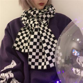 Checkered Knit Scarf Checker - Black & White - One Size
