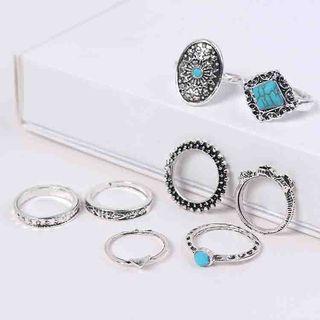 Set Of 8: Turquoise Embossed Ring (various Designs)