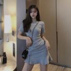 Drawstring-front T-shirt Minidress