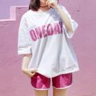 Set: Short-sleeve Lettering T-shirt + Piped Shorts