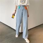 Print Loose-fit Short-sleeve T-shirt / Color-block Straight-leg Jeans
