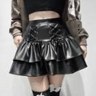 Lace Up Ruffle Mini A-line Skirt