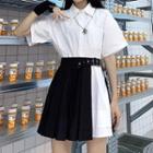 Short-sleeve Shirtdress / Pleated A-line Skirt