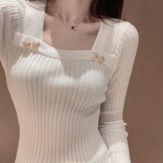 Square Neck Knit Top White - One Size