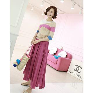 Long Flare Skirt With Corsage Sash