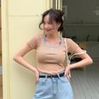 Square-neck Piped Stripe T-shirt