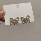Butterfly Rhinestone Earring 1 Pair - Clip On Earring - Gold - One Size