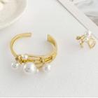 Faux Pearl Layered Open Ring / Open Bangle