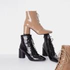 Cylinder-heel Lace-up Ankle Boots